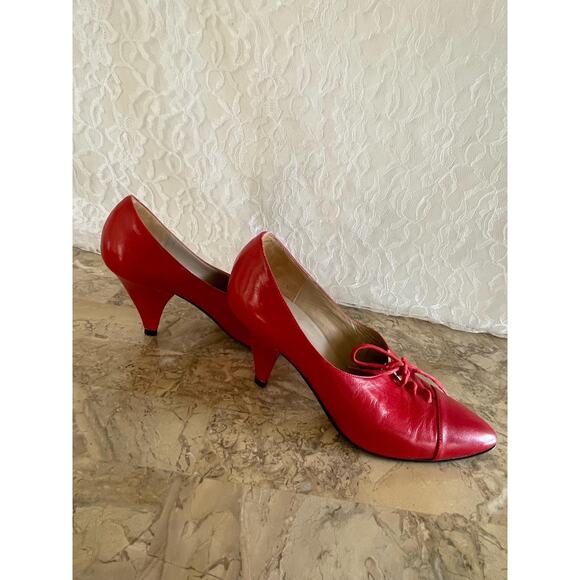 VINTAGE Andrew Geller red leather lace bootie pointy shoes sz 6 - Picture 4 of 6